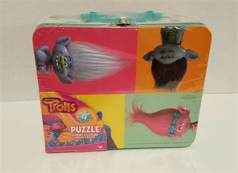 Trolls Metal Lunch Box with matching puzzle. Trolls tin lunch box 